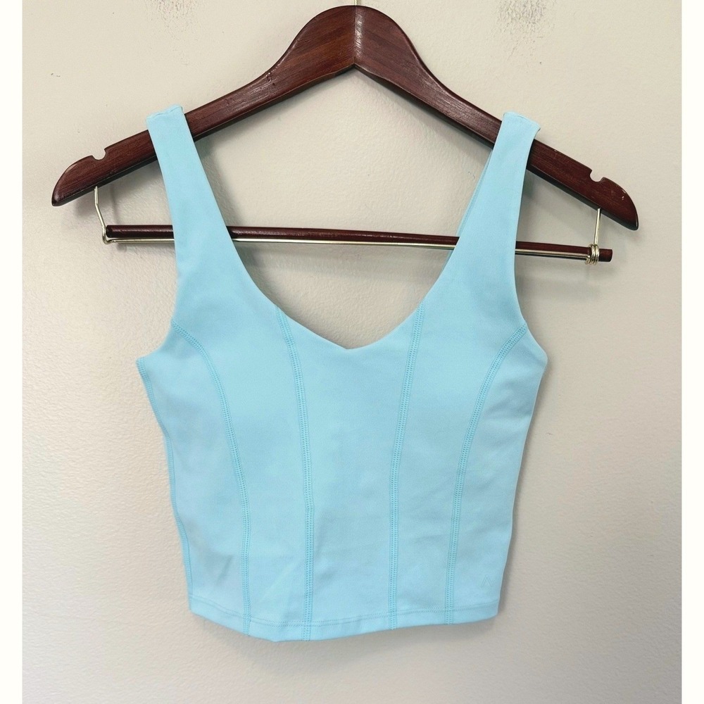 Acta Wear Women's Light Blue Flex It Corset V-Neck Crop Tank Top Sz Small NWOT